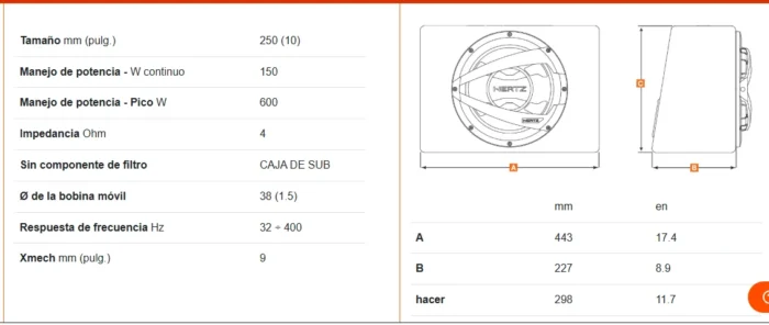 Subwoofer Hertz con caja DBX25.3 - Imagen 3